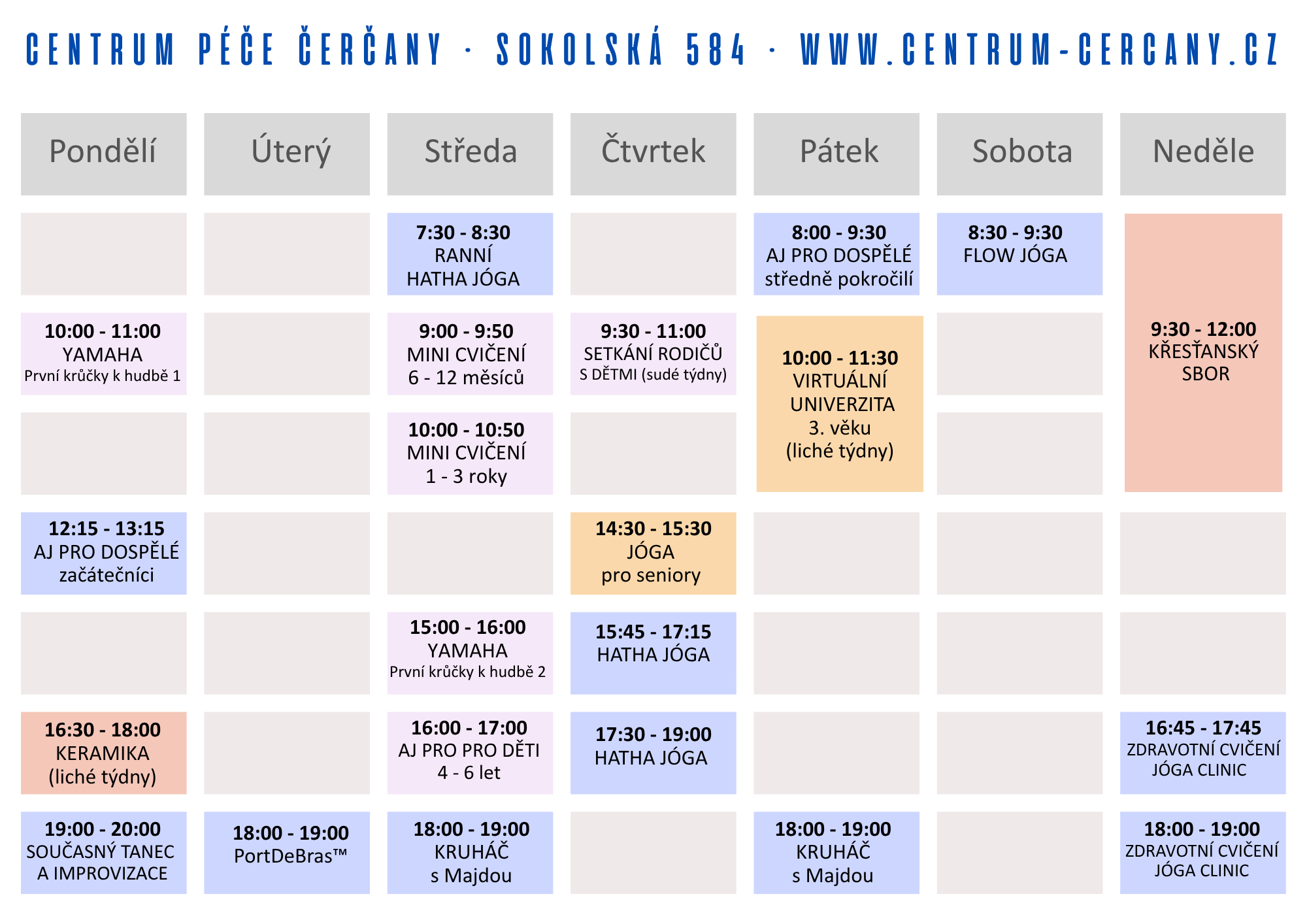 Rozvrh - aktuální otevřené září-prosinec 2025